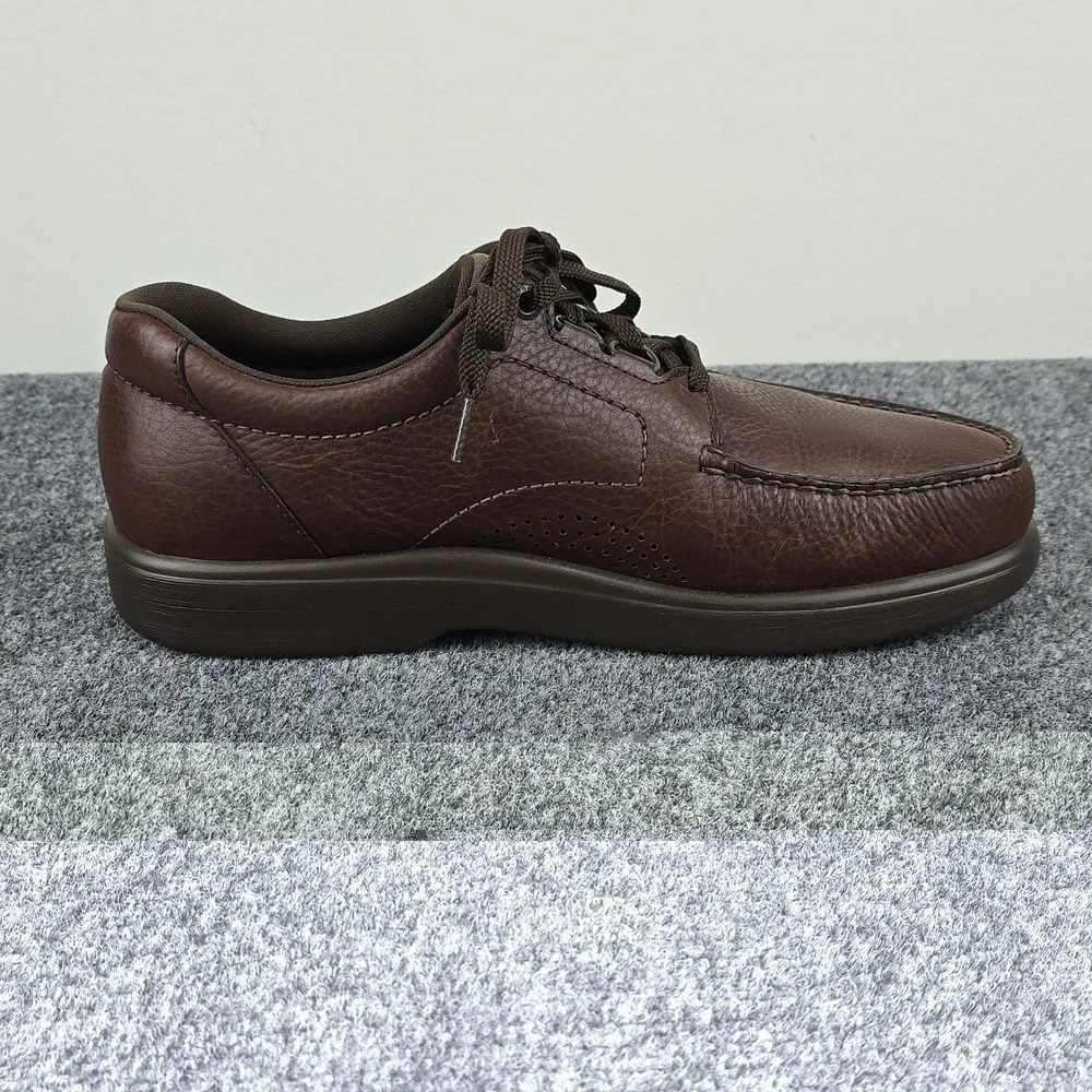 SAS‎ bout Time Men's 12M Brown Leather Comfort Moc Toe Lace Up Shoes USA Made